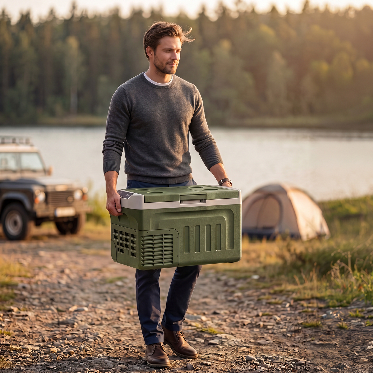 trolley, koelbox, camping, outdoor, man