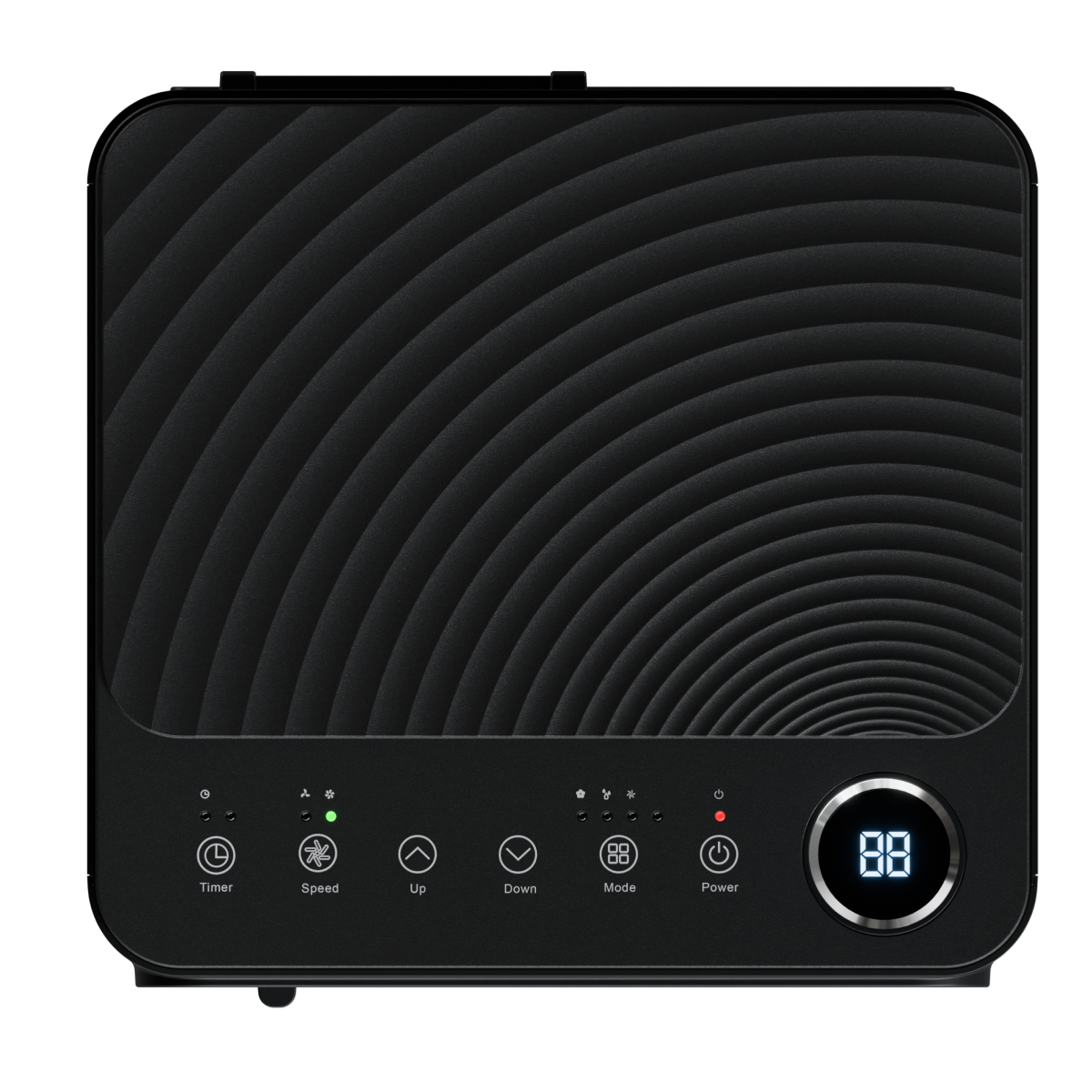 luchtverfrisser, ventilator, cilinder, digital display, knoppenpaneel