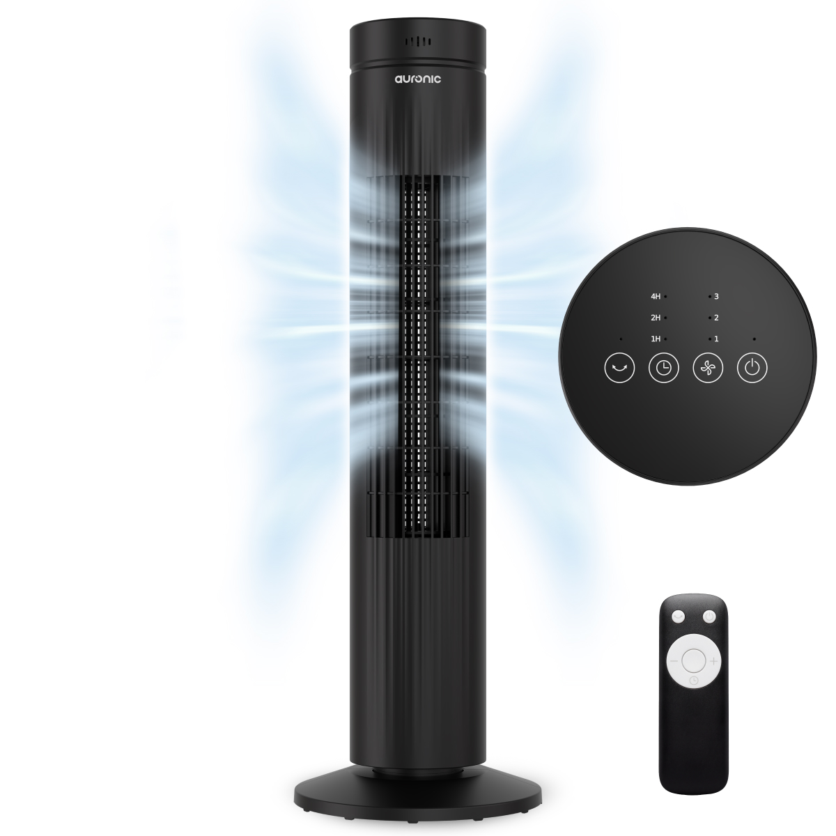 ventilator, tower fan, air circulator, remote control, black