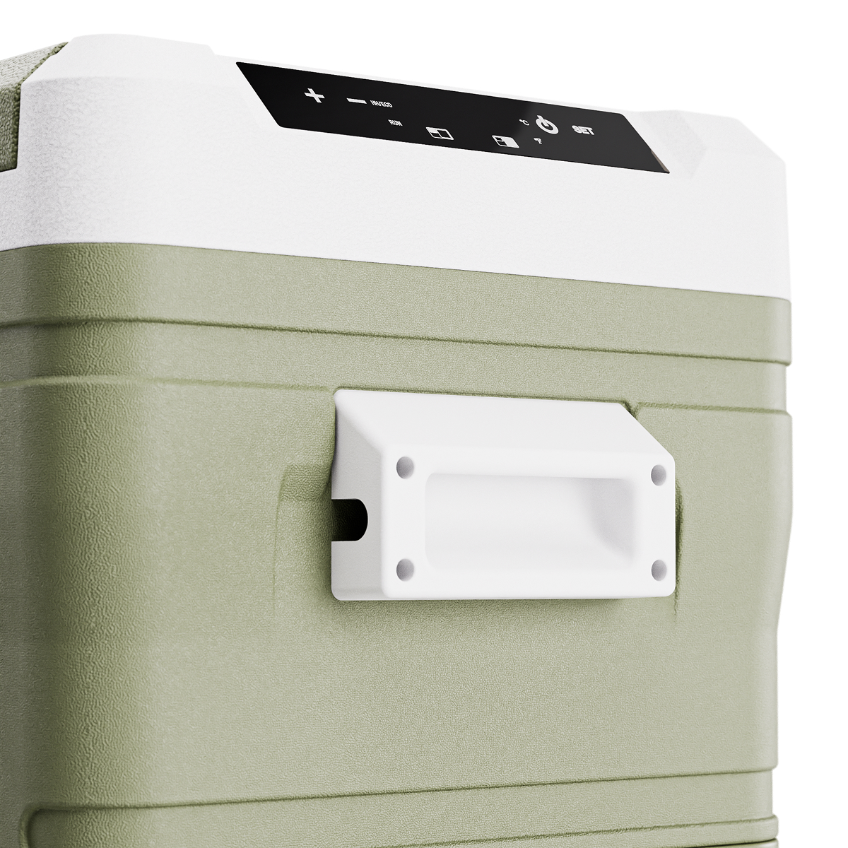 cooler, hardshell, handvat, groen, bovenpaneel