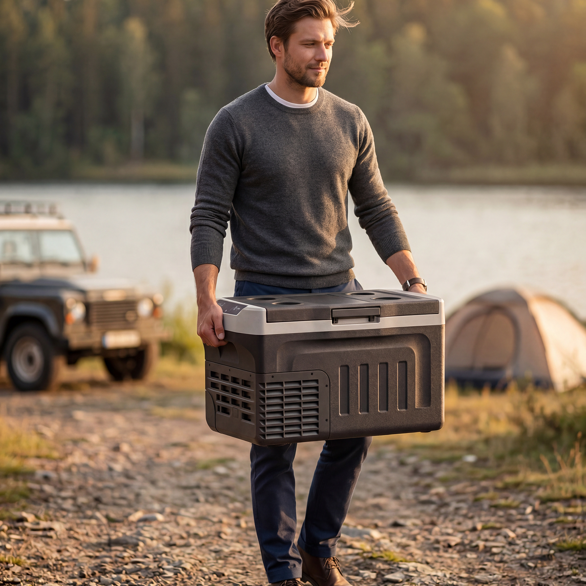 koelbox, camping, portable, luchtgekoelde, twee handgrepen