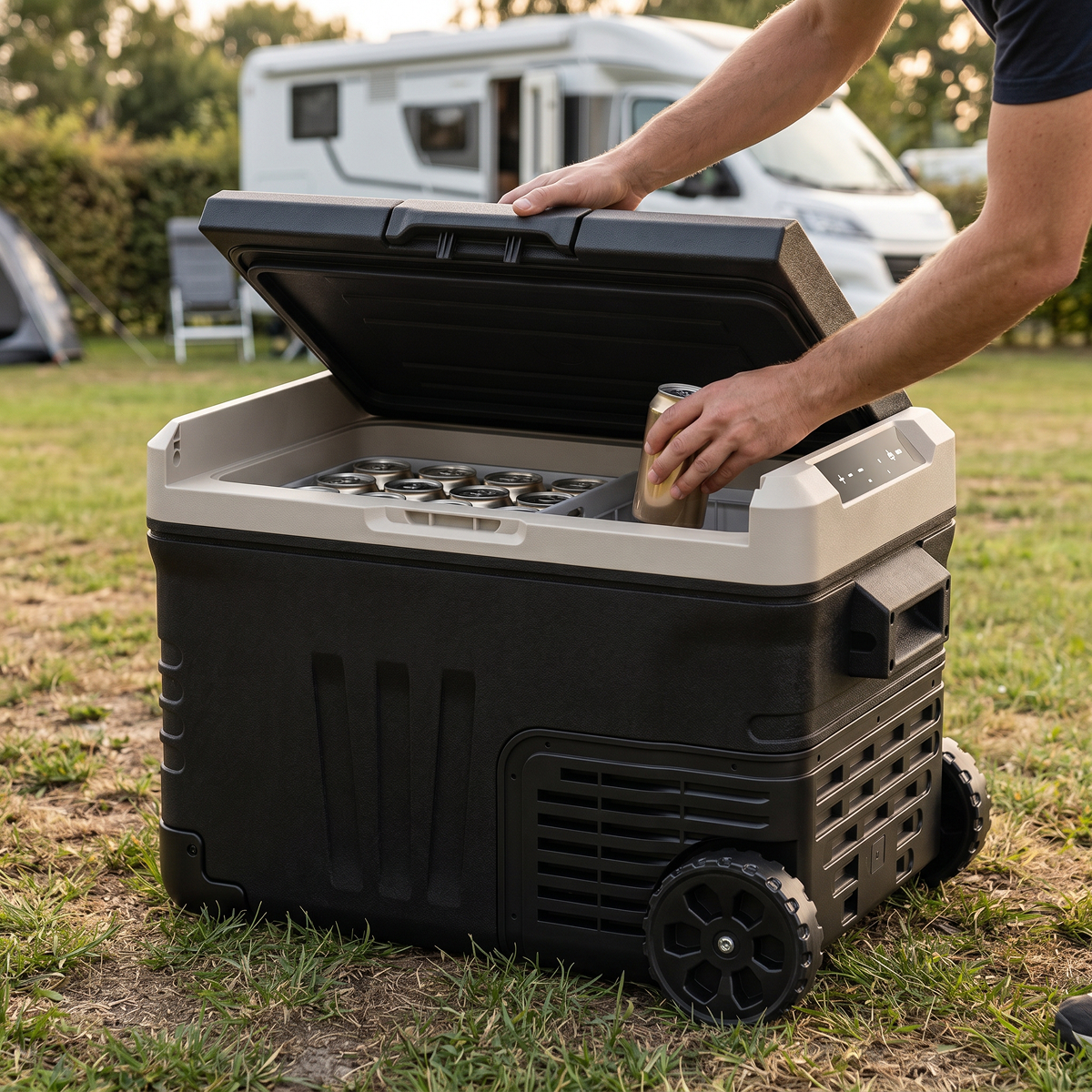 koelbox, camping koelkast, verplaatsbaar, wielen, opvouwbaar lid
