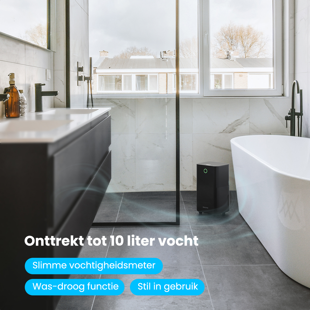 badkamer, luchtontvochtiger, 10 liter, vochtmeter, stil