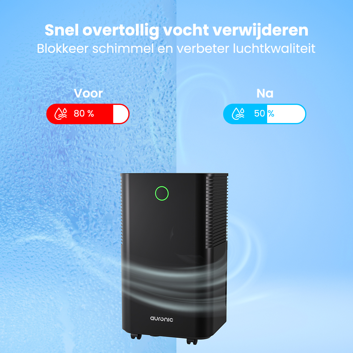 luchtontvochtiger, compact, zwart, groen cooldown ring, luchtontvochtiging