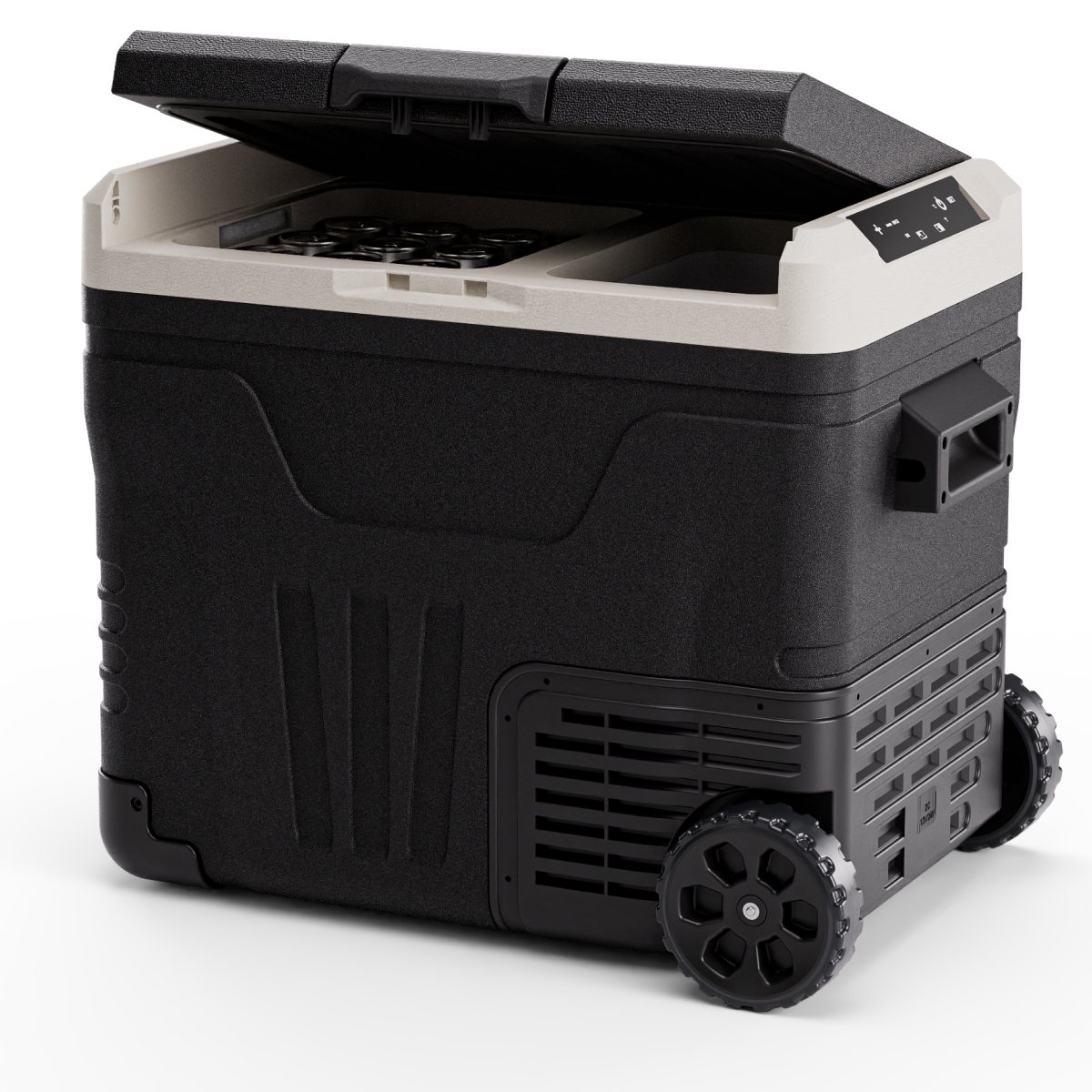vriezer, compact, koffersysteem, wielen, opening-lid