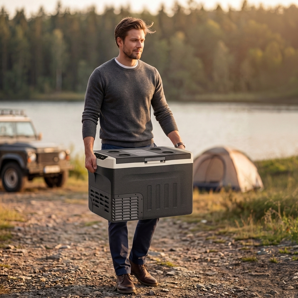 koeler, portabel, camping, voeding, trolley