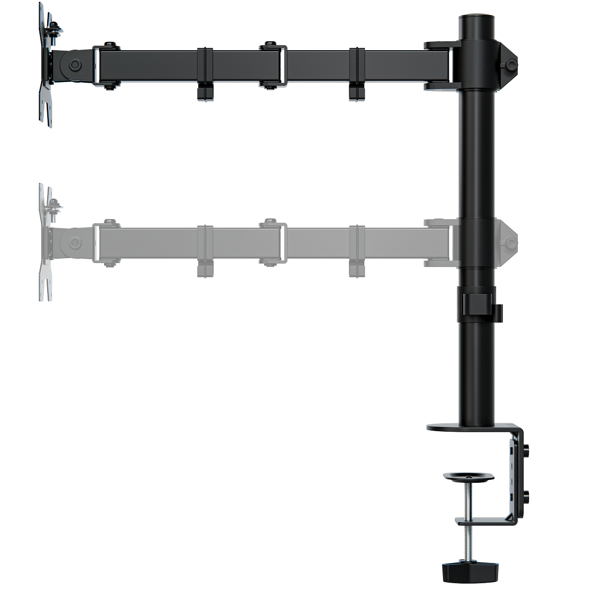 monitor arm, dual arm, articulating, mount, black