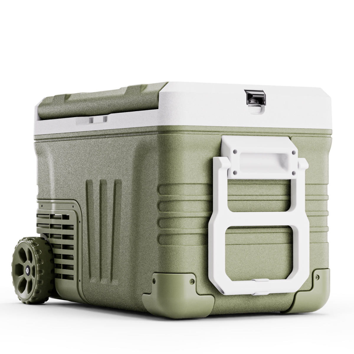 koelbox, hardtop, wielen, militairegroen, toegangsdeur