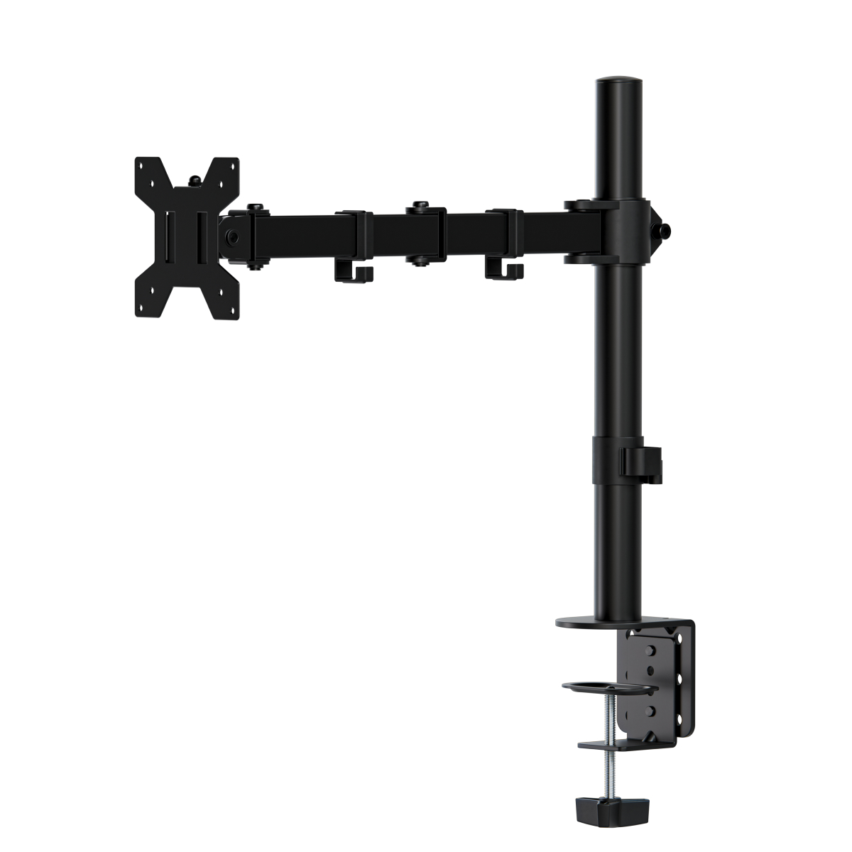 monitor-arm, articulating-arm, mounting-post, clamp, vESA