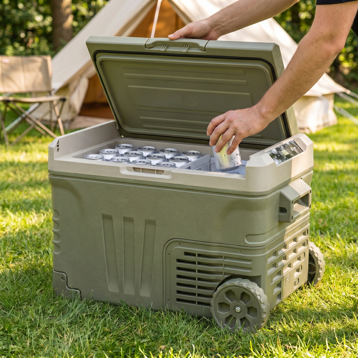 koelbox, draagbaar, koel, camping, wieltjes