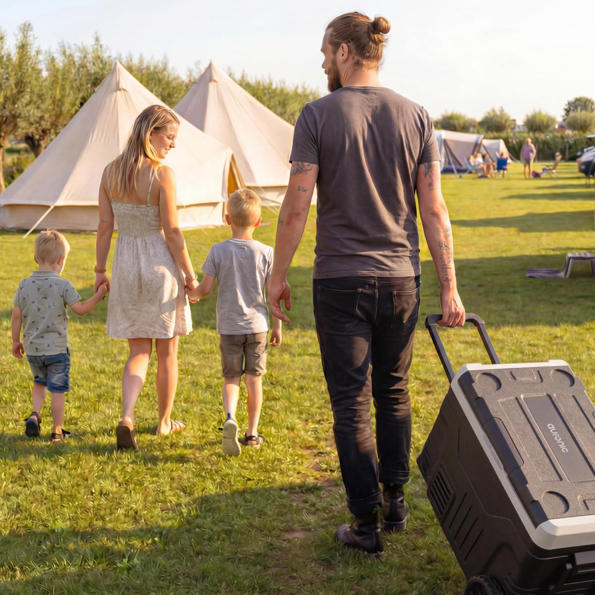 camping, familie, tent, krachtvoer?, gras