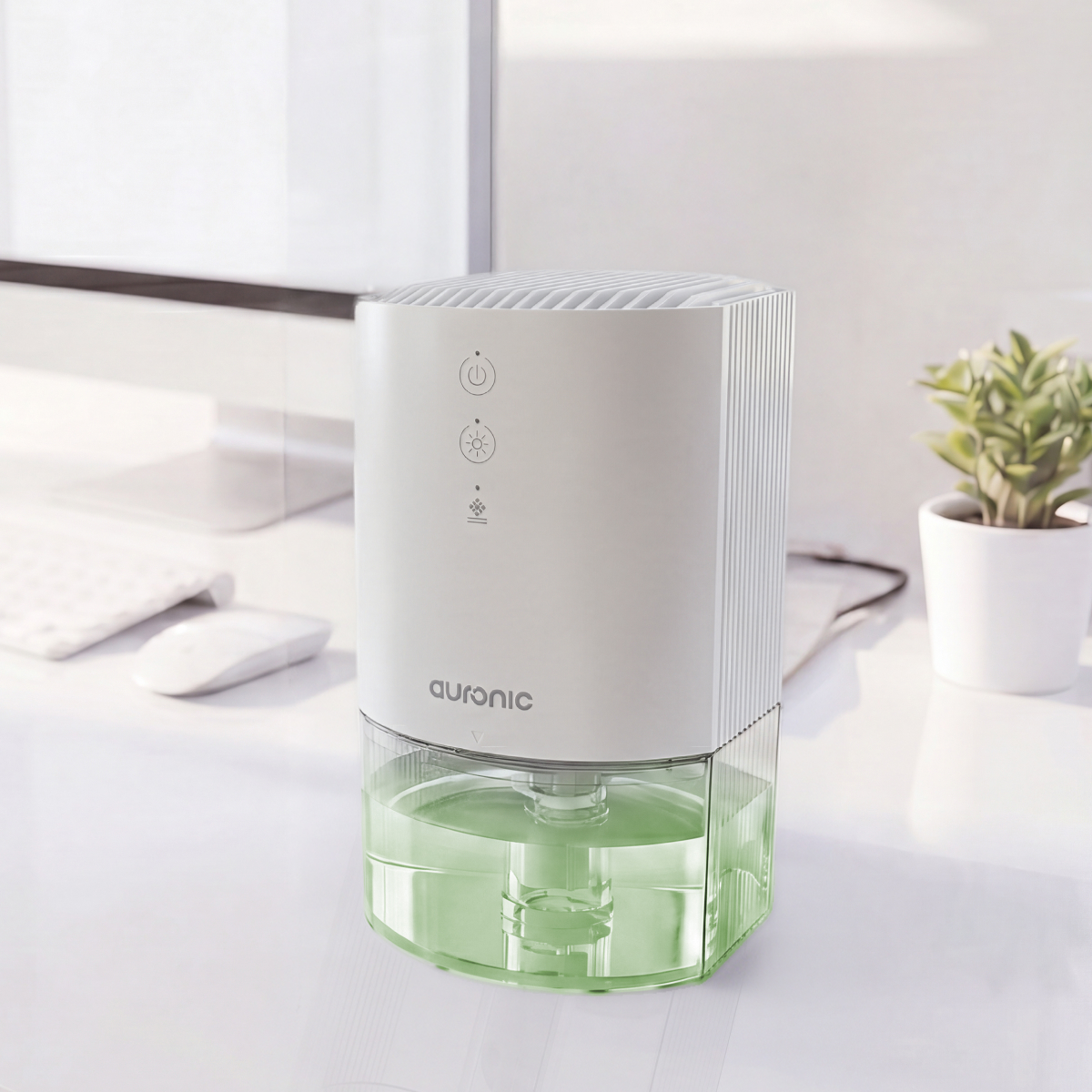 luchtbevochtiger, humidifier, groen waterreservoir, wit ontwerp, kooldioxide filter?